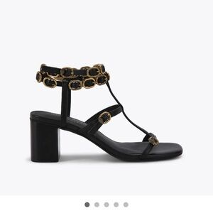 Kurt Geiger Black and Gold Block Heel Sandals